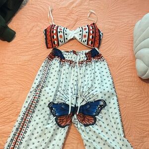 Bohemian Butterfly Print Pants & padded top